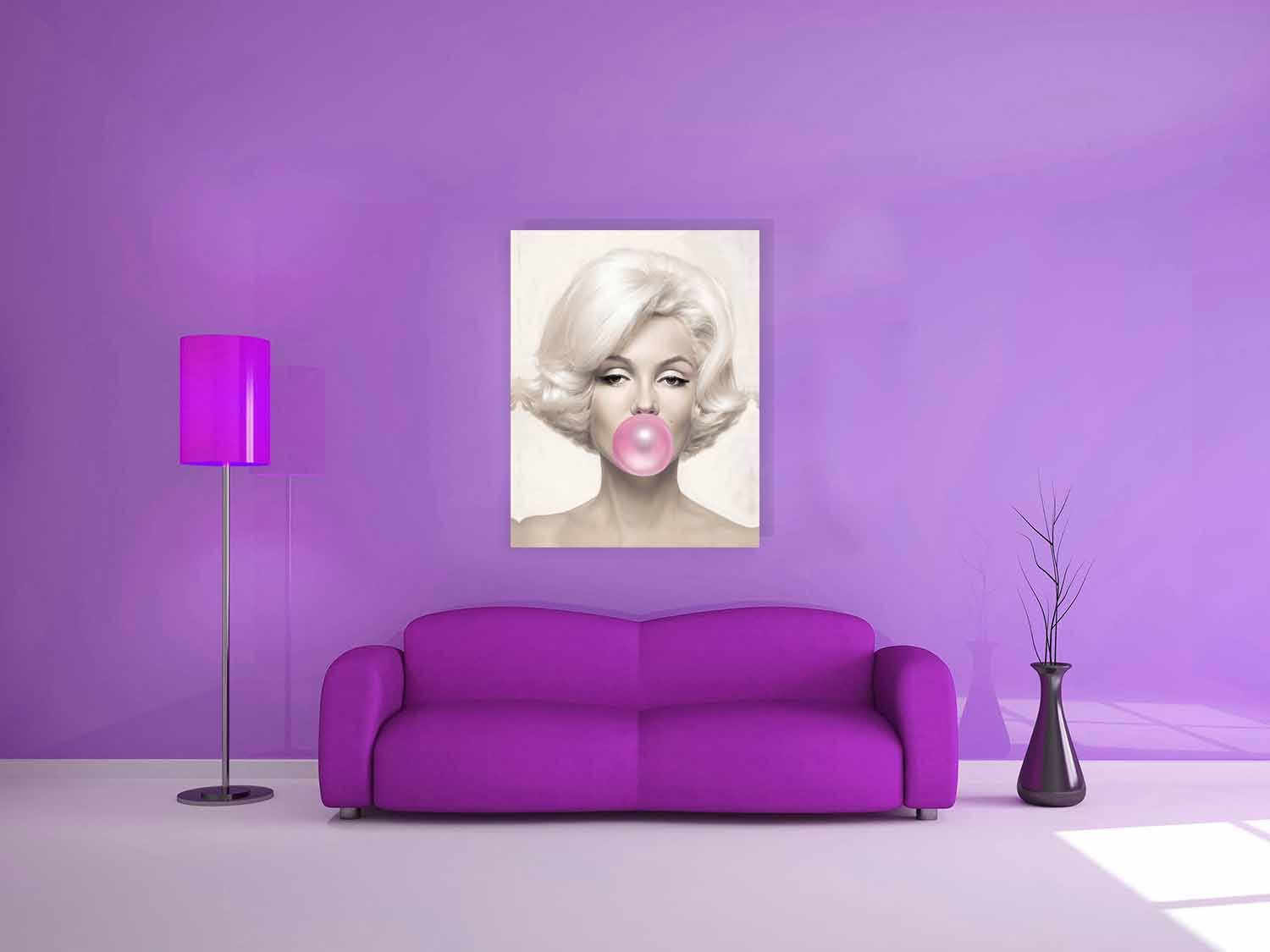 Marilyn in pink canvas over sofa