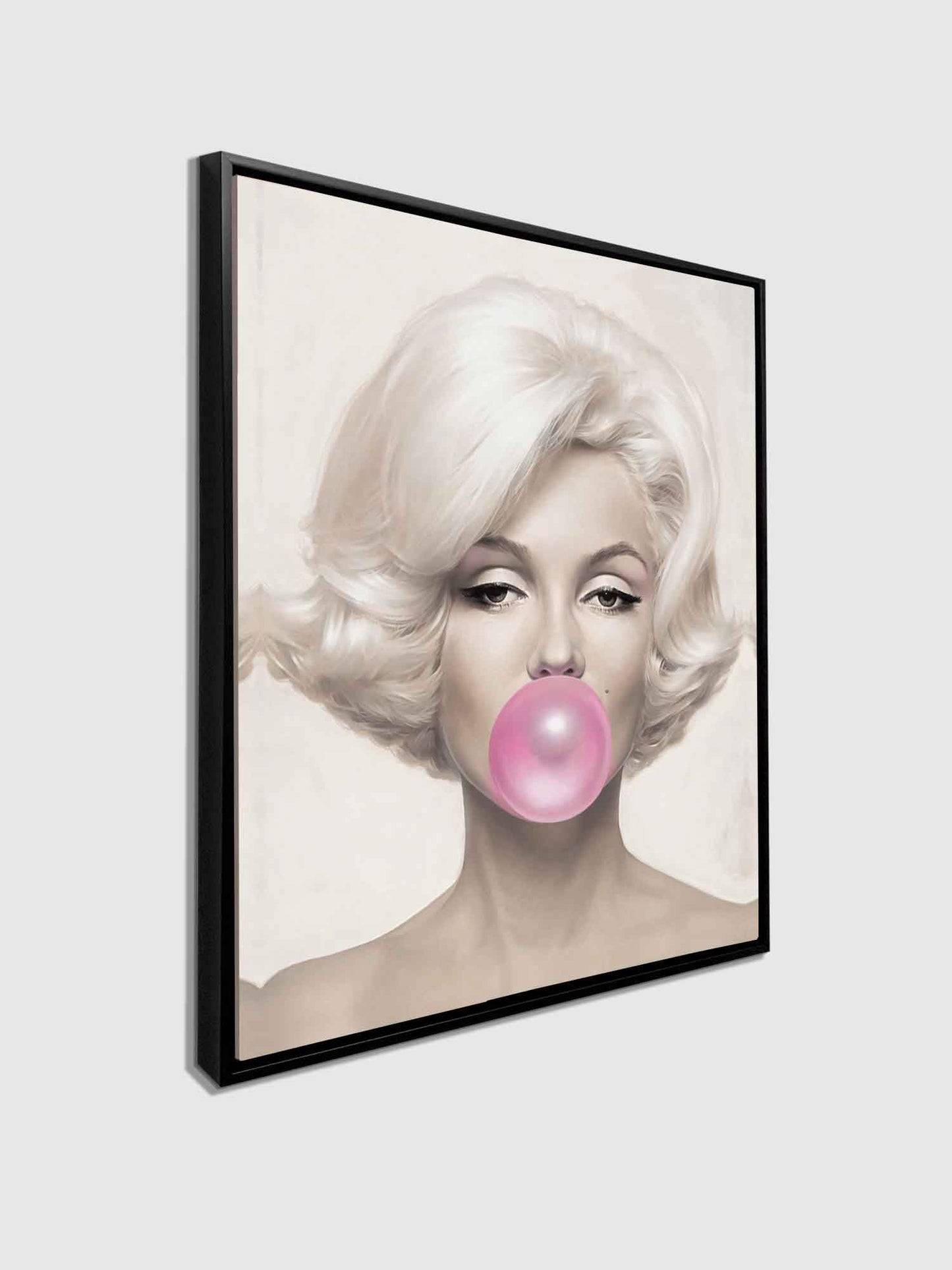 Marilyn in pink sample canvas in floating frame