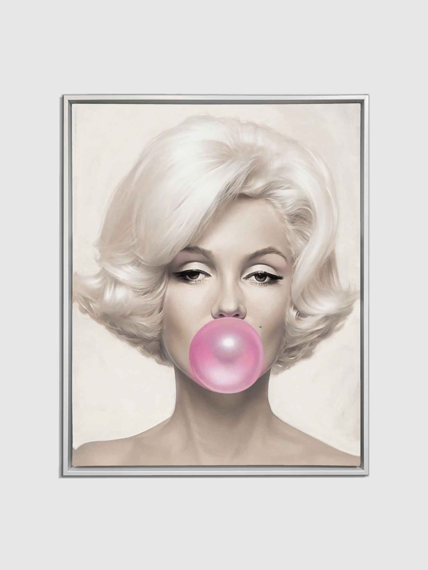 Marilyn in pink in White Floating Frame