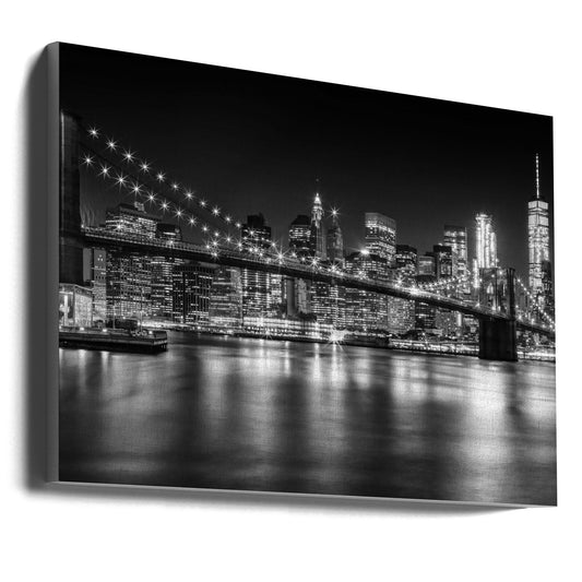 Wall art- MANHATTAN SKYLINE and BROOKLYN BRIDGE Idyllic Nightscape