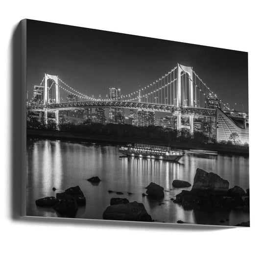 Wall art Charming Rainbow Bridge with Tokyo Skyline in the evening - monochrome panorama