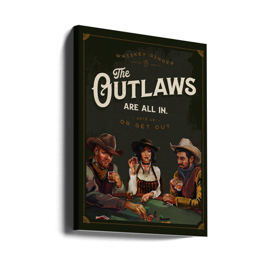  Outlaws Are All In Cool Cowboy Poker Art Wall Artwork Gallery Wrapped (Ready to Hang)