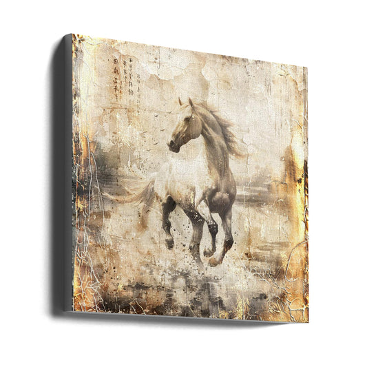 Sample of gallery wrap white horses with dusty effect