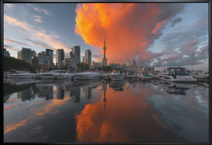 Burn in Toronto-Wall Art In White Floating Frame-36X24inches