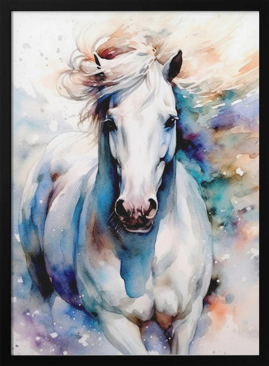  Watercolor Horse (1) Wall Artwork In Black Floating Frame