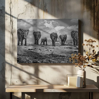 Artwork Big Family. Elephants48X36inches- Black Frame