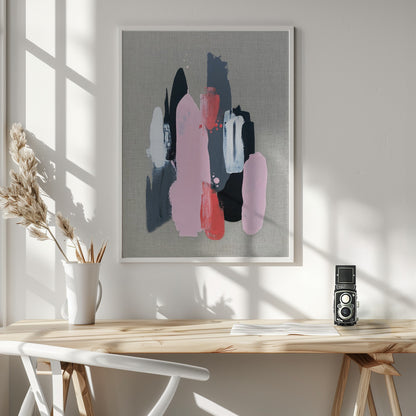  Pink Black and Grey 1 Wall Artwork In White Floating Frame