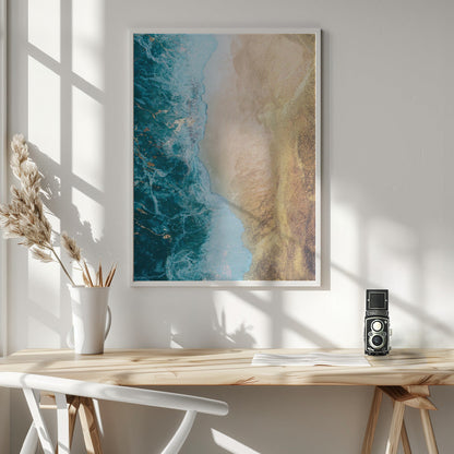  Gold beach Wall Artwork In White Floating Frame