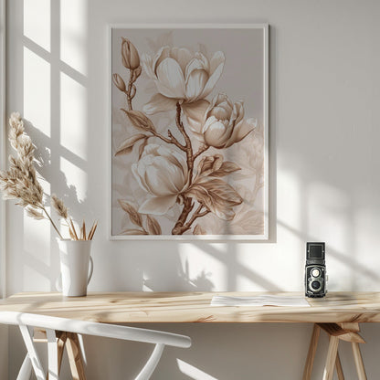 Beige Flowers 2 Wall Artwork In White Floating Frame