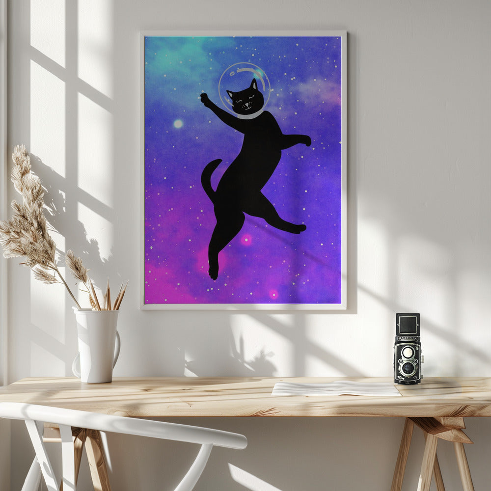 canvas prints Happy Space Cat36X48inches- White Frame