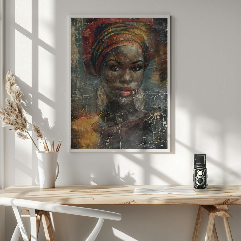 African Art Illustration Wallart 068 Wall Artwork In White Floating Fame
