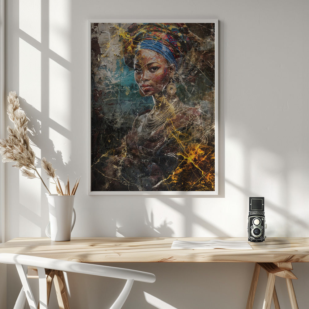  African Art Illustration Wallart 067 Wall Artwork In White Floating Fame