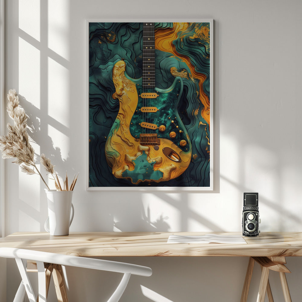  Music Guitar 5 Wall Artwork In White Floating Frame