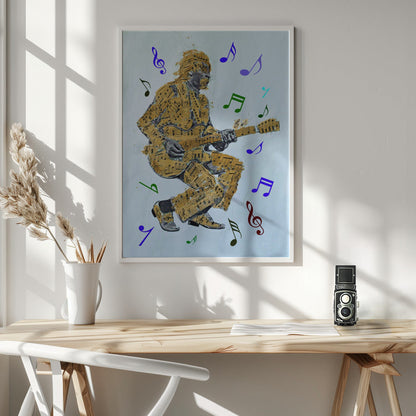 Guitarist Music Notes--Music Poster Wall Artwork In White Floating Frame