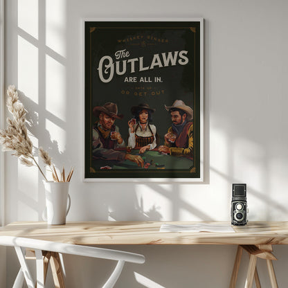  Outlaws Are All In Cool Cowboy Poker Art Wall Artwork In White Floating Frame