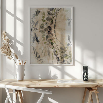 Artwork- Colour Washed Leaves No8-24X36inches-In White Floating Frame