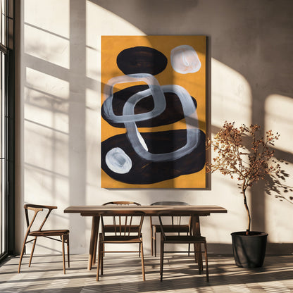  Midcentury Mustard Wall Artwork In White Floating Frame