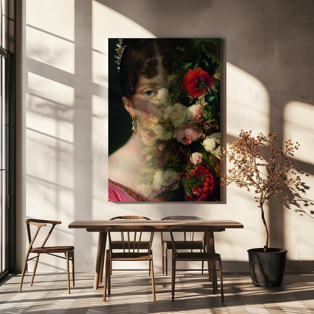 Wall art Portrait of Hortense de Beauharnais, queen of Holland with flower still life