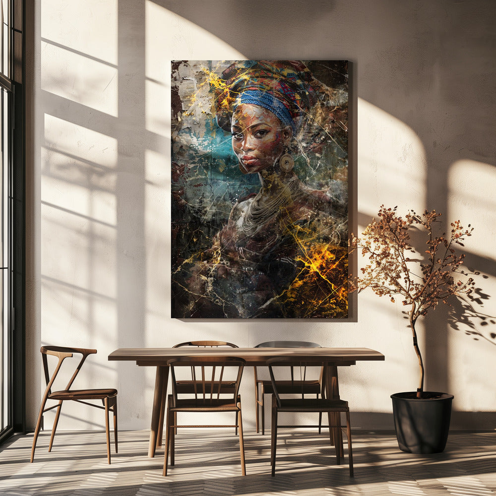  African Art Illustration Wallart 067 Wall Artwork In Black Floating Frame