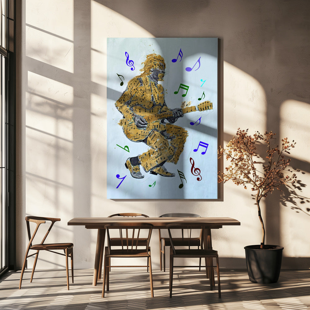 Guitarist Music Notes--Music Poster Wall Artwork In Black Floating Frame