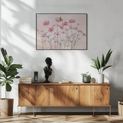  Cosmos and Butterfly Wall Artwork In White Floating Frame