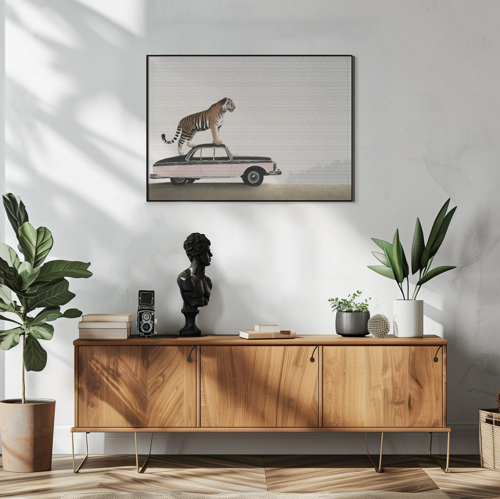 Wall art Tiger om a car roof