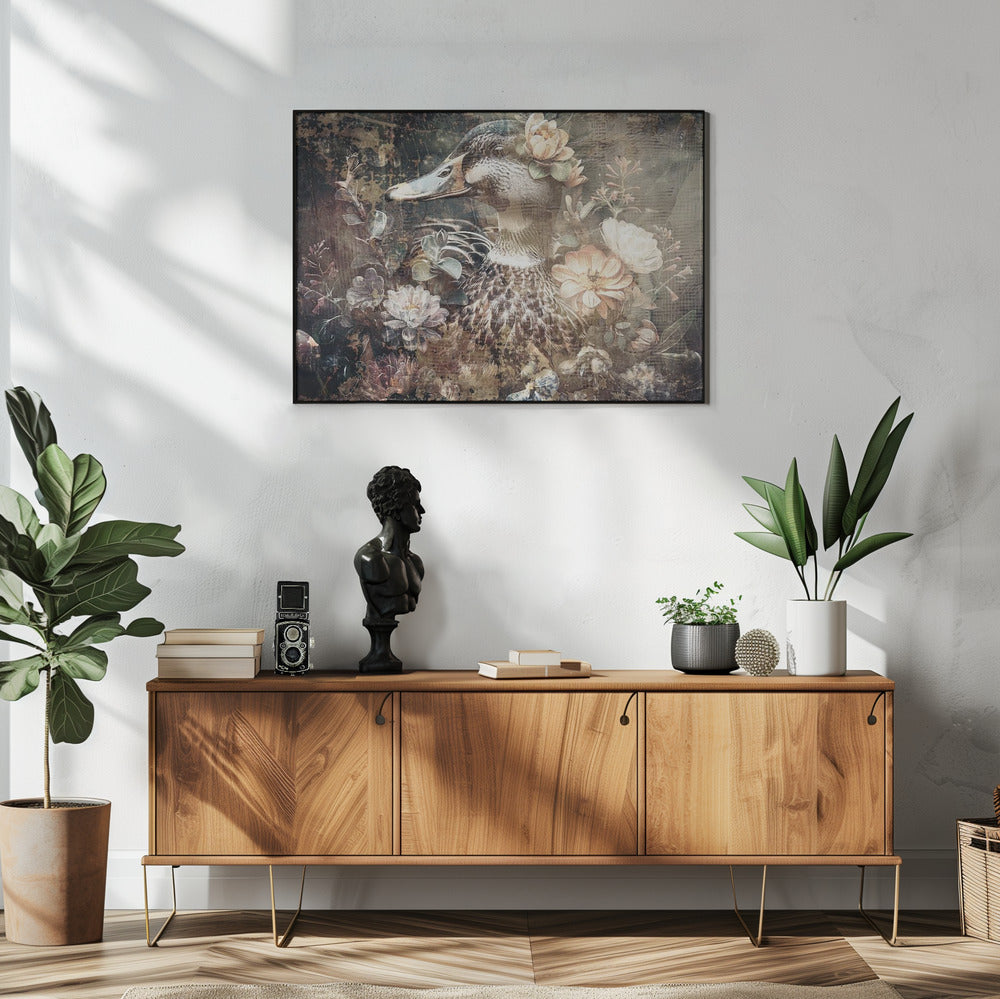  Duck Animal Vintage Art Illustration Wallart 06 Wall Artwork In White Floating Frame