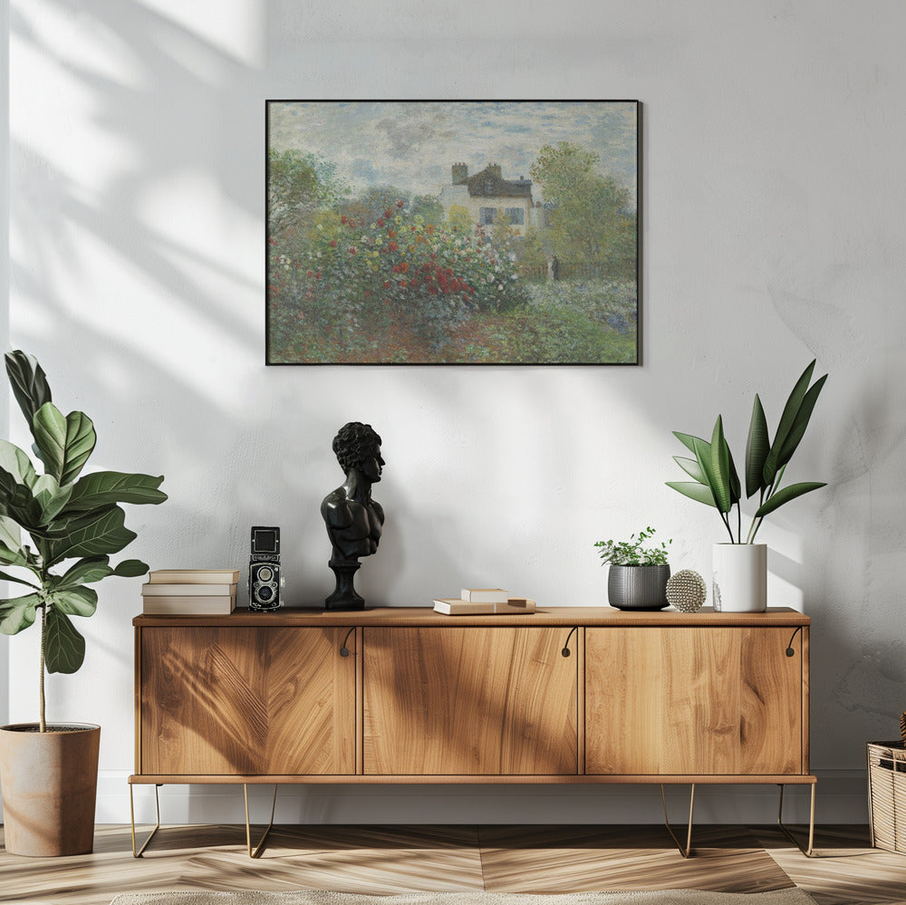  The Artist&#039;s Garden In Argenteuil, a Corner of the Garden With Dahlias (1873) Wall Artwork In White Floating Frame