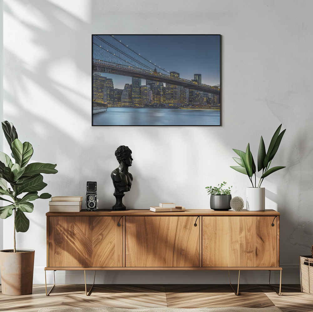 Artwork New York - Blue Hour over Manhattan48X36inches- White Frame