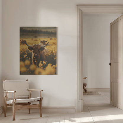  Highland Cows In Flower Field Wall Artwork 0