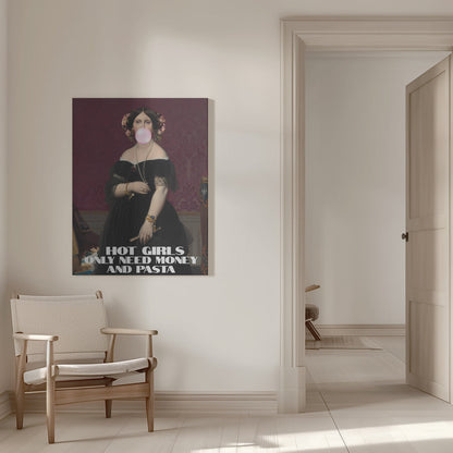 canvas prints Hot Girls Only Need Money and Pasta16X20inches- White Frame