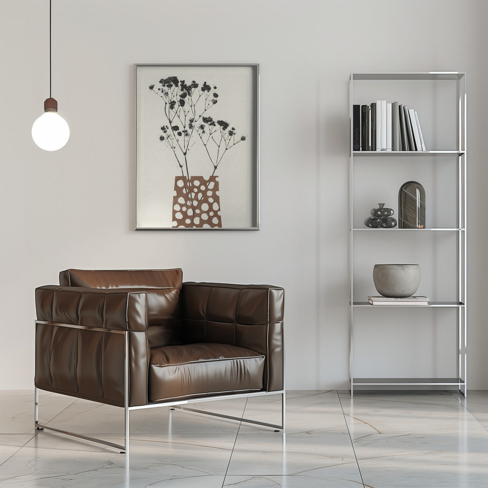 Artwork- Gypsophila In a Brown Vase-36X48inches-In Black Floating Frame