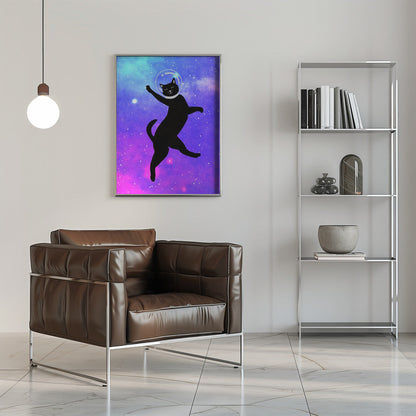 canvas prints Happy Space Cat16X20inches- Black Frame