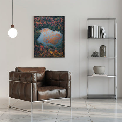 Wall art Autumn at the Lake-16X20inches-In Black Floating Frame