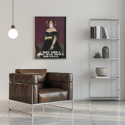 canvas prints Hot Girls Only Need Money and Pasta16X20inches- Black Frame