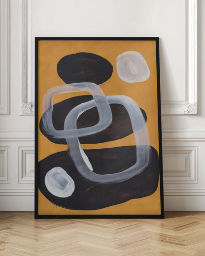  Midcentury Mustard Wall Artwork In Black Floating Frame