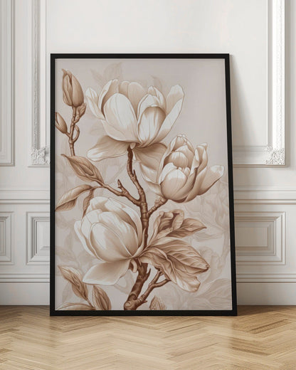  Beige Flowers 2 Wall Artwork In Black Floating Frame
