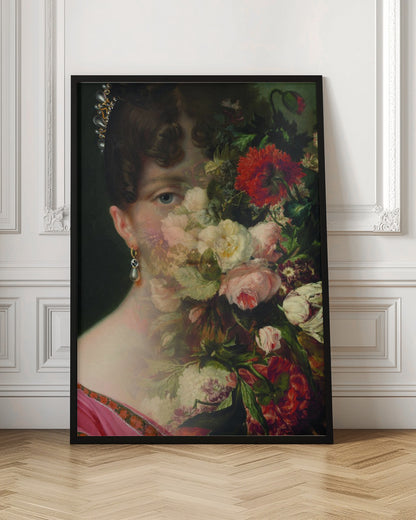 Wall art Portrait of Hortense de Beauharnais, queen of Holland with flower still life