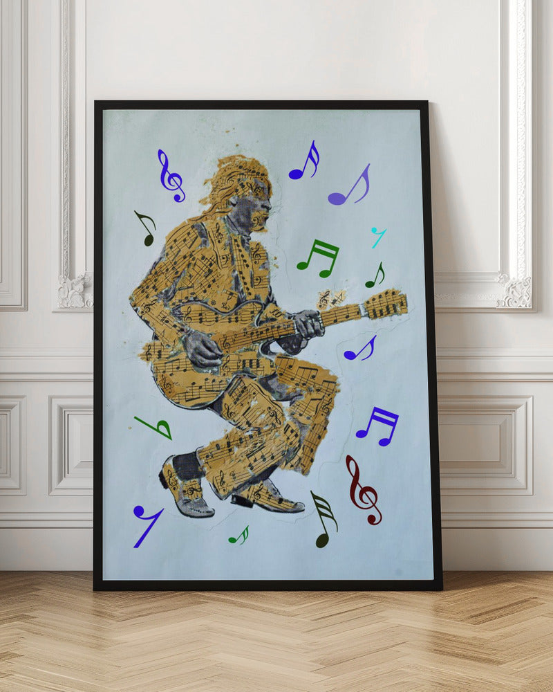 Guitarist Music Notes--Music Poster Wall Artwork In Black Floating Frame