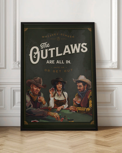  Outlaws Are All In Cool Cowboy Poker Art Wall Artwork In Black Floating Frame