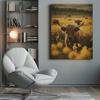  Highland Cows In Flower Field Wall Artwork 0