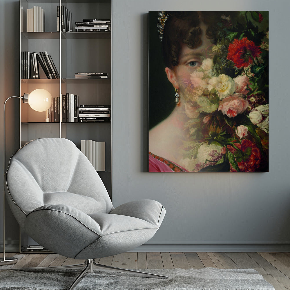 Wall art Portrait of Hortense de Beauharnais, queen of Holland with flower still life