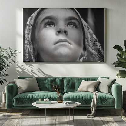 Artwork- Girl with Sardinian traditional veil-48X36inches-In Black Floating Frame