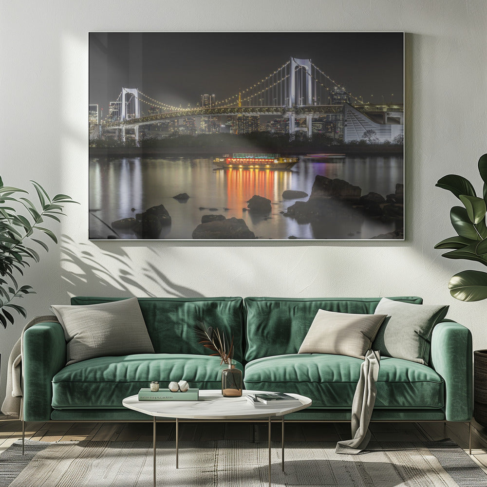 Wall art Striking Rainbow Bridge with Tokyo Skyline in the evening - Panorama