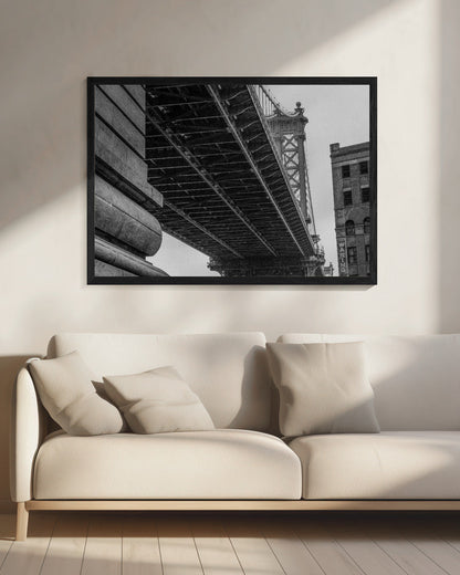 Artwork- Manhattan Bridge - Brooklyn New York-48X36inches-In White Floating Frame