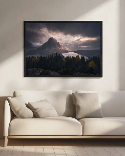 Wall art Assiniboine in Snow-20X16inches-In Black Floating Frame