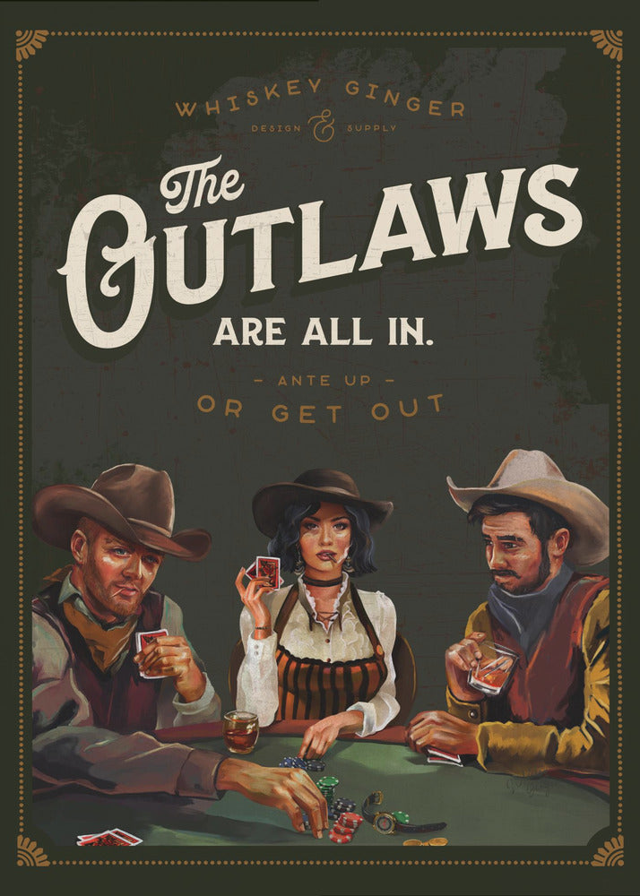  Outlaws Are All In Cool Cowboy Poker Art Wall Artwork In Black Floating Frame