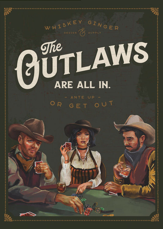  Outlaws Are All In Cool Cowboy Poker Art Wall Artwork In Black Floating Frame