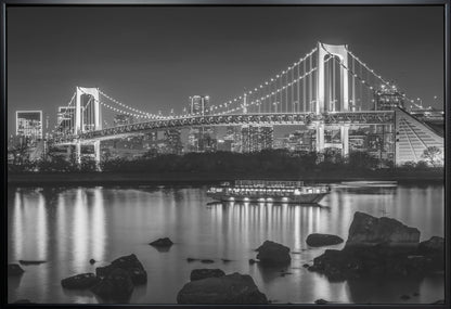  Gorgeous Rainbow Bridge with Tokyo Skyline in the evening - monochrome Wall Artwork Gallery Wrapped (Ready to Hang)