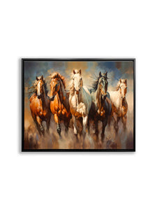 Team of Five Horses- Animal Print Canvas-Fine Art Canvas- Gold Varnish #4836-139